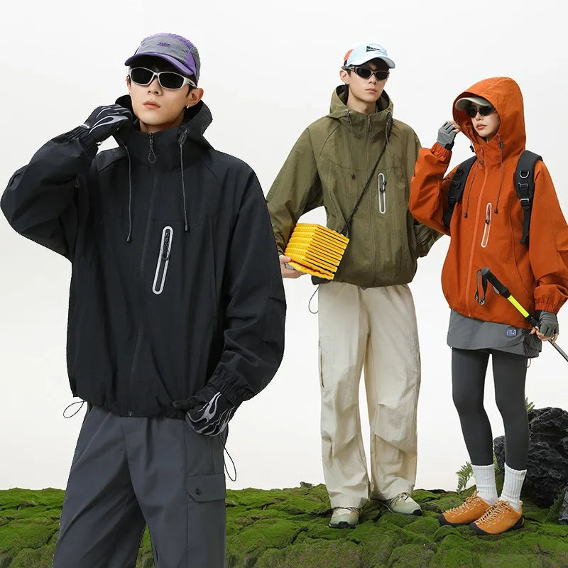 Unisex Leichte Kapuzenjacke Windbreaker mit Reißverschlusstasche