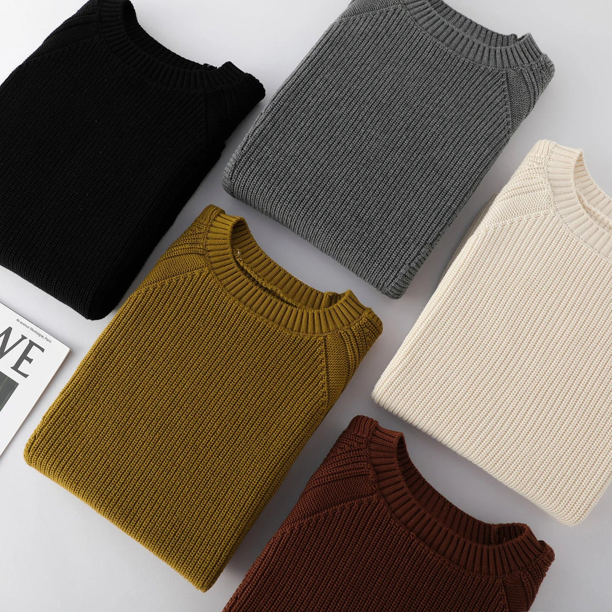 Unisex Long-Sleeve Ribbed-Knit Crew-Neck Casual Top