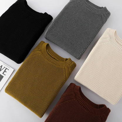 Unisex Long-Sleeve Ribbed-Knit Crew-Neck Casual Top