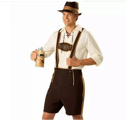 Men’s Oktoberfest costume in brown with suspenders and a hat