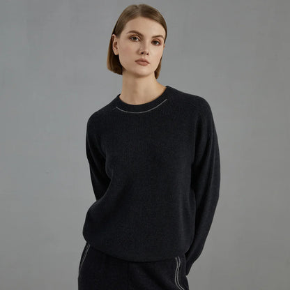 Women's ribbed crew-neck knit sweater