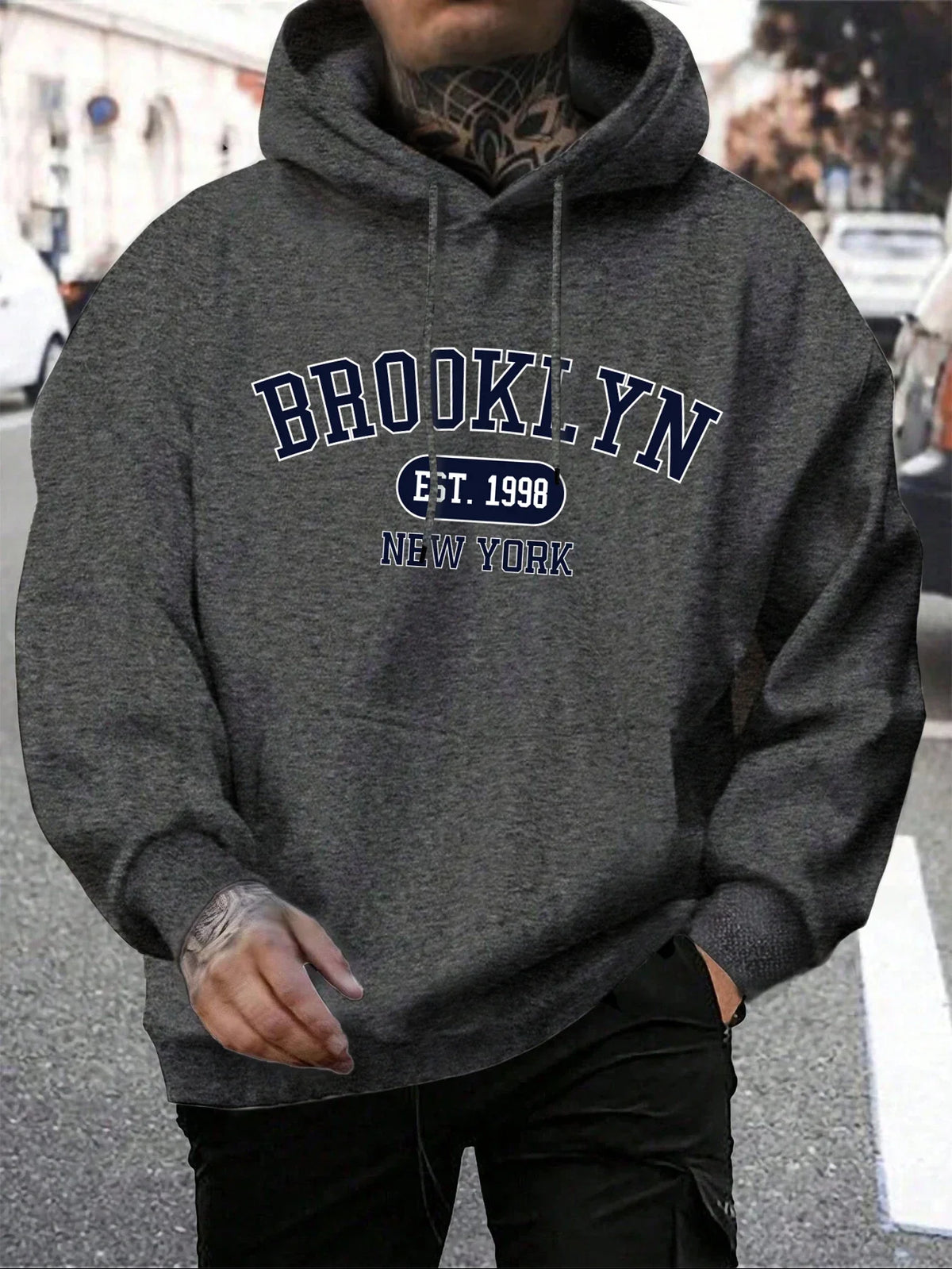 Unisex Kapuzenpullover mit Kordelzug und Schriftzug Aufdruck
