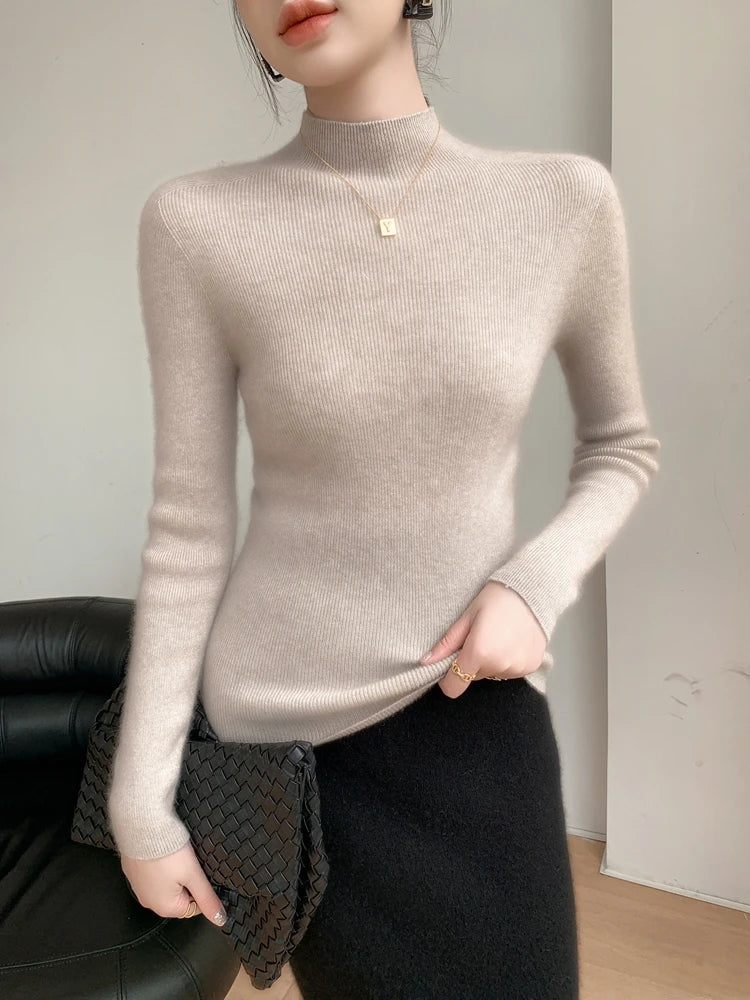 Women's Slim-Fit Ribbed-Knit Long-Sleeve Turtleneck Sweater
