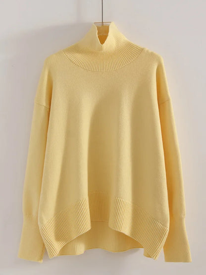 Women's oversized turtleneck knitted sweater long sleeves