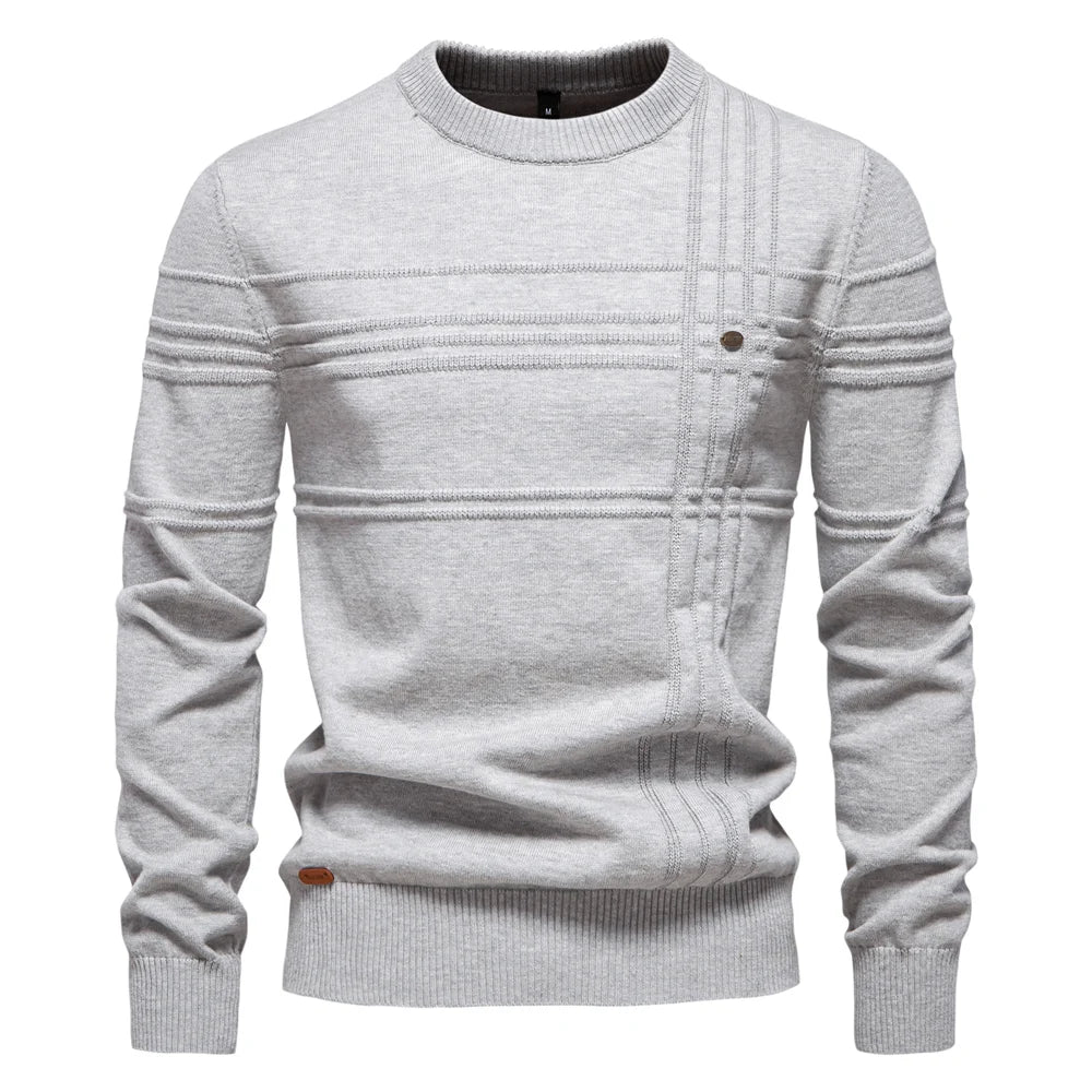 Men's crew-neck sweater ribbed texture beige