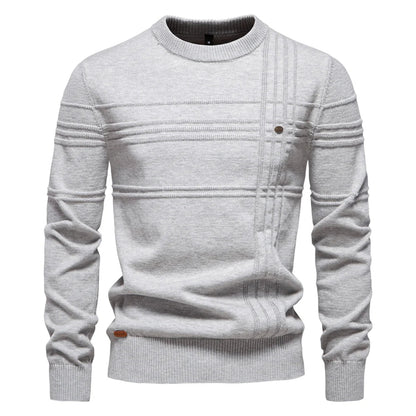 Men's crew-neck sweater ribbed texture beige