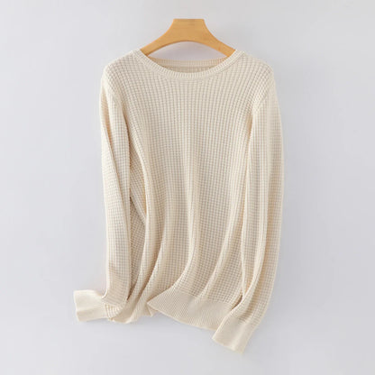Women's Waffle-Knit Long-Sleeve Crewneck Basic Sweater