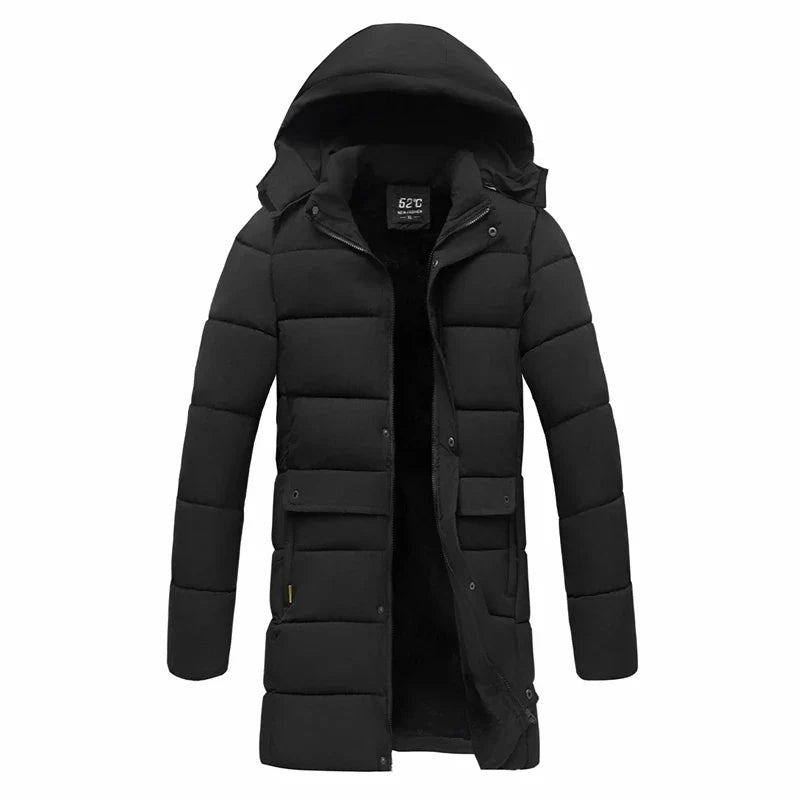Men's winter parka with hood, long padded coat