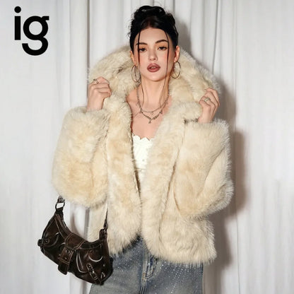 Women's cream-white faux fur jacket plush faux fur jacket winter