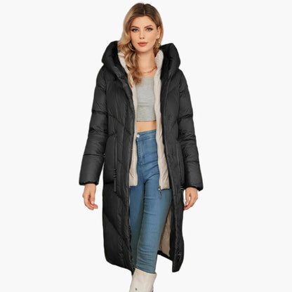 Women's winter quilted coat with hood – fashionable long parka for cold days