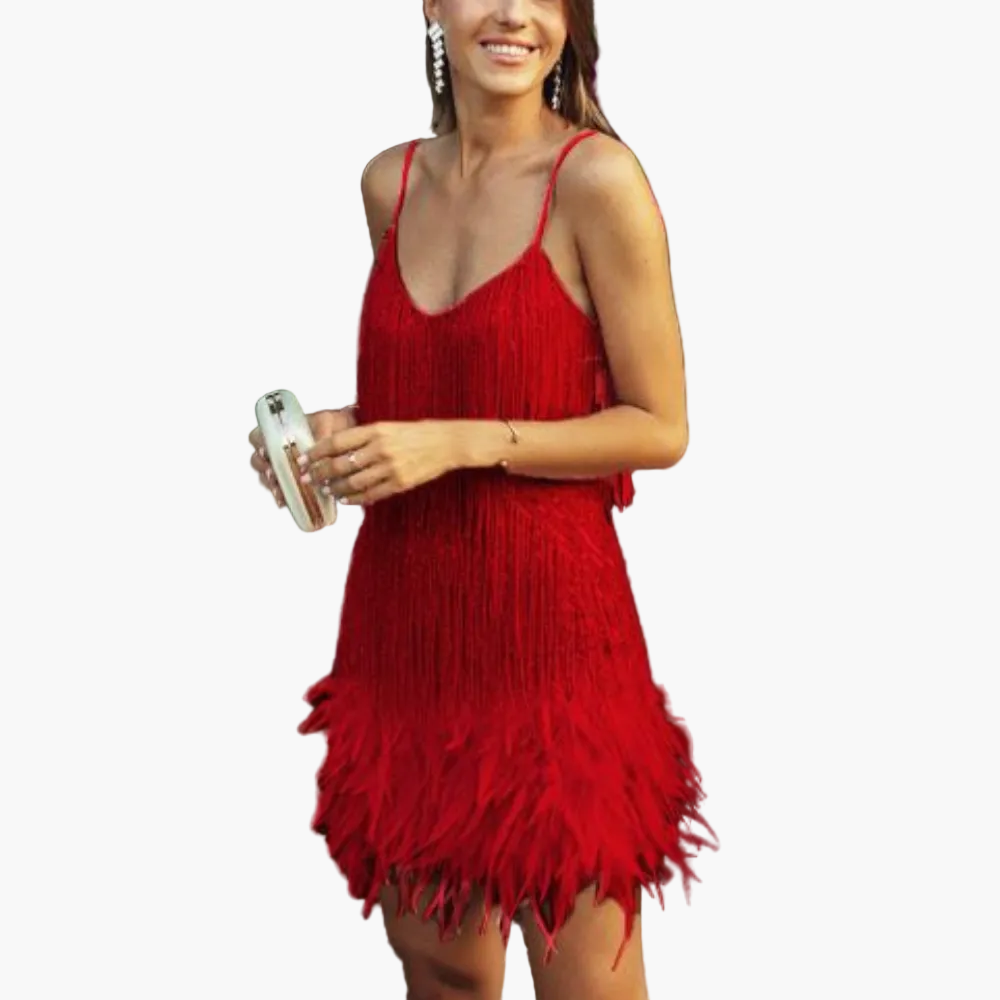 Women's party dress with tassels and feathers – Elegant evening dress for special occasions