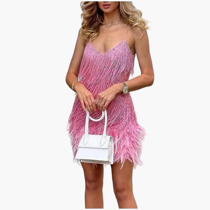 Women's party dress with tassels and feathers – Elegant evening dress for special occasions