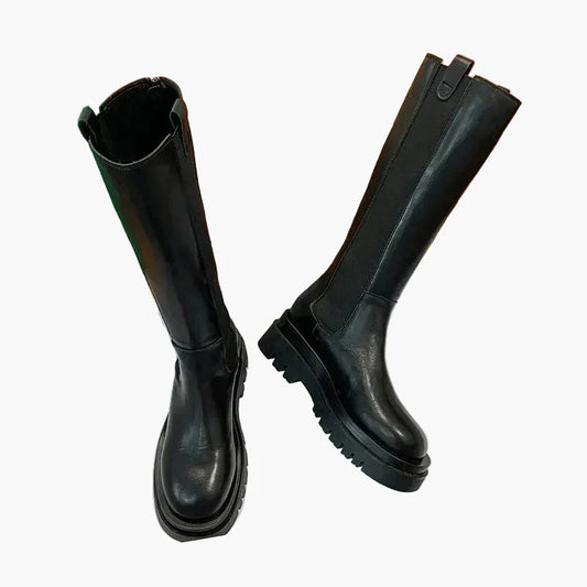 Damen Stiefel mit hohem Schaft und Profilsohle – Modische Alltagsschuhe für Herbst und Winter