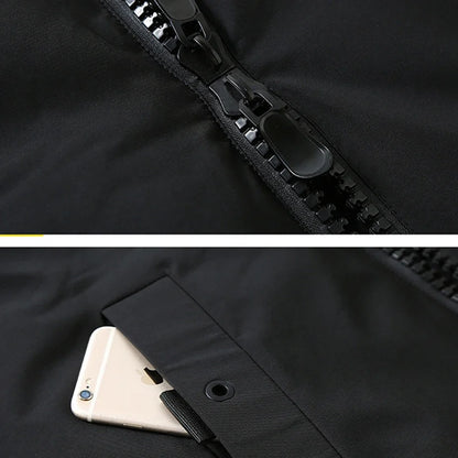 Men's Black Winter Parka with Hood and Striped Sleeves