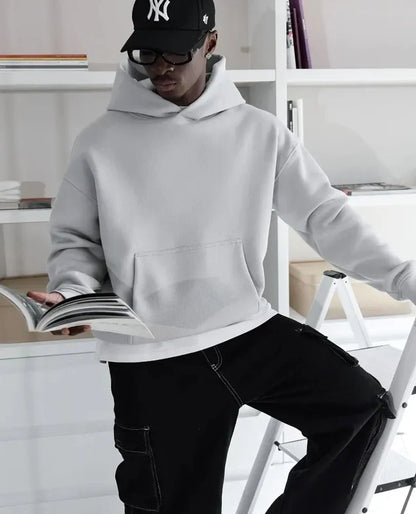 Men's Oversized Hoodie with Kangaroo Pocket, Solid Color