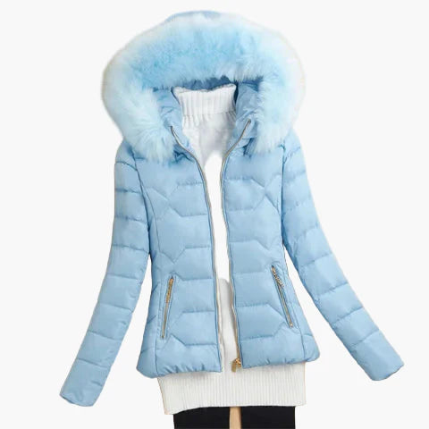 Damen Winter Steppjacke mit Kapuze und Fellkragen – Eleganter Outdoor Mantel