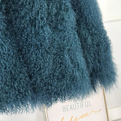 Damen Faux-Lammfell Mantel Langarm Zottelig Kunstfell Jacke