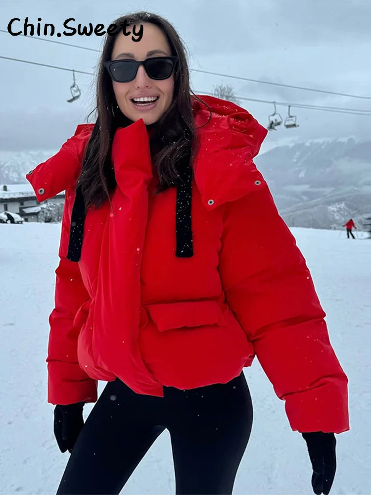 Damen Winter Steppjacke mit Kapuze – Kurze Puffer Jacke in Pink