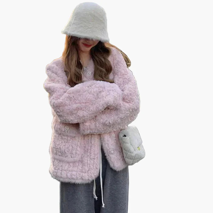 Damen Vintage Kuscheljacke mit Knöpfen – Modische Winterjacke für Alltag und Freizeit