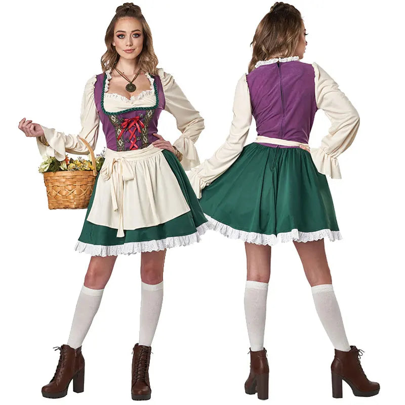 Dirndl Trachtenkleid für Damen, Grün-Violett, Kurz