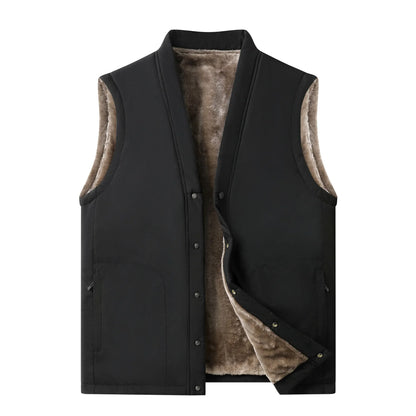 Men's winter vest, lined, V-neck, dark green