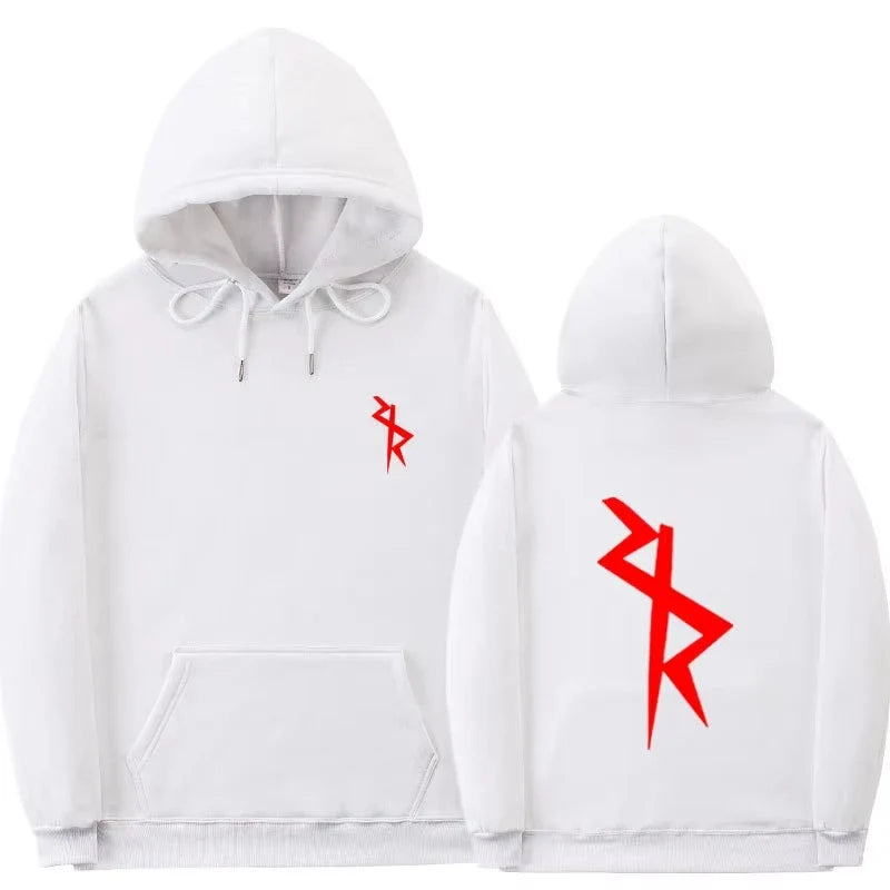 Unisex Kapuzenpullover mit Kängurutasche und neongrünem/rotem Aufdruck