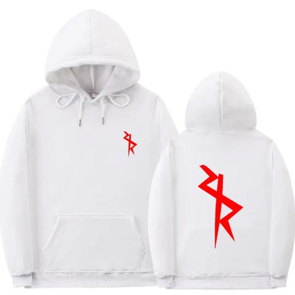 Unisex Kapuzenpullover mit Kängurutasche und neongrünem/rotem Aufdruck