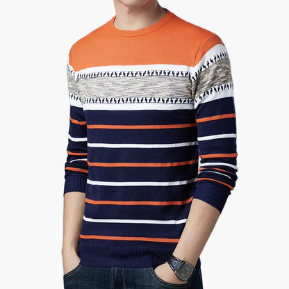 Herren Rundhals-Strickpullover mit modernem Streifenmuster – Lässig & Stilvoll für Alltag und Freizeit