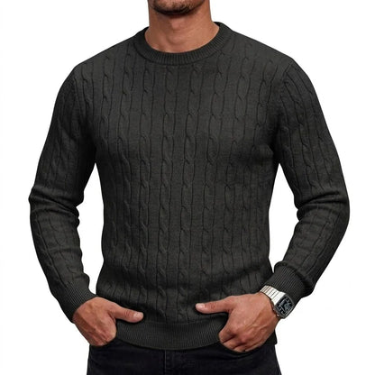 Herren Pullover Rundhals Zopfmuster Langarm Strickpullover