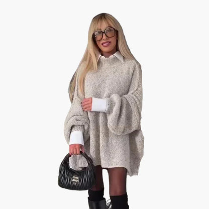 Damen Oversized Pulloverkleid mit Ballonärmeln – Modischer Casual-Look für Herbst & Winter