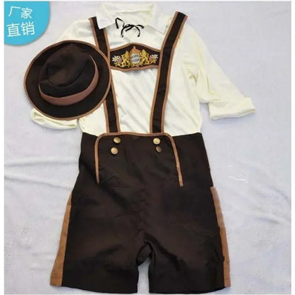 Men’s Oktoberfest costume in brown with suspenders and a hat