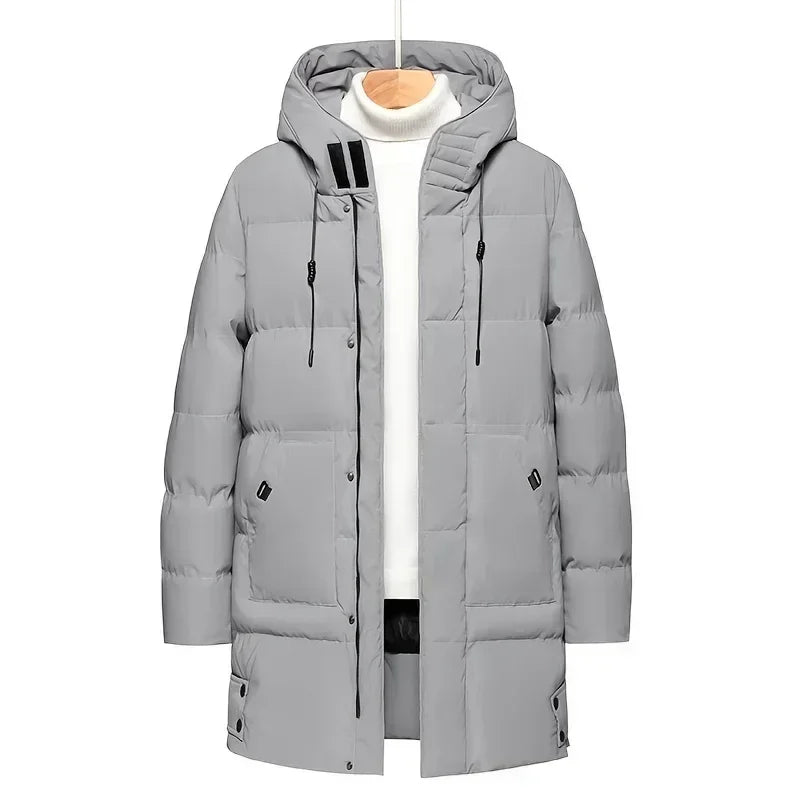 Men's long quilted coat with hood – Warmly lined winter parka