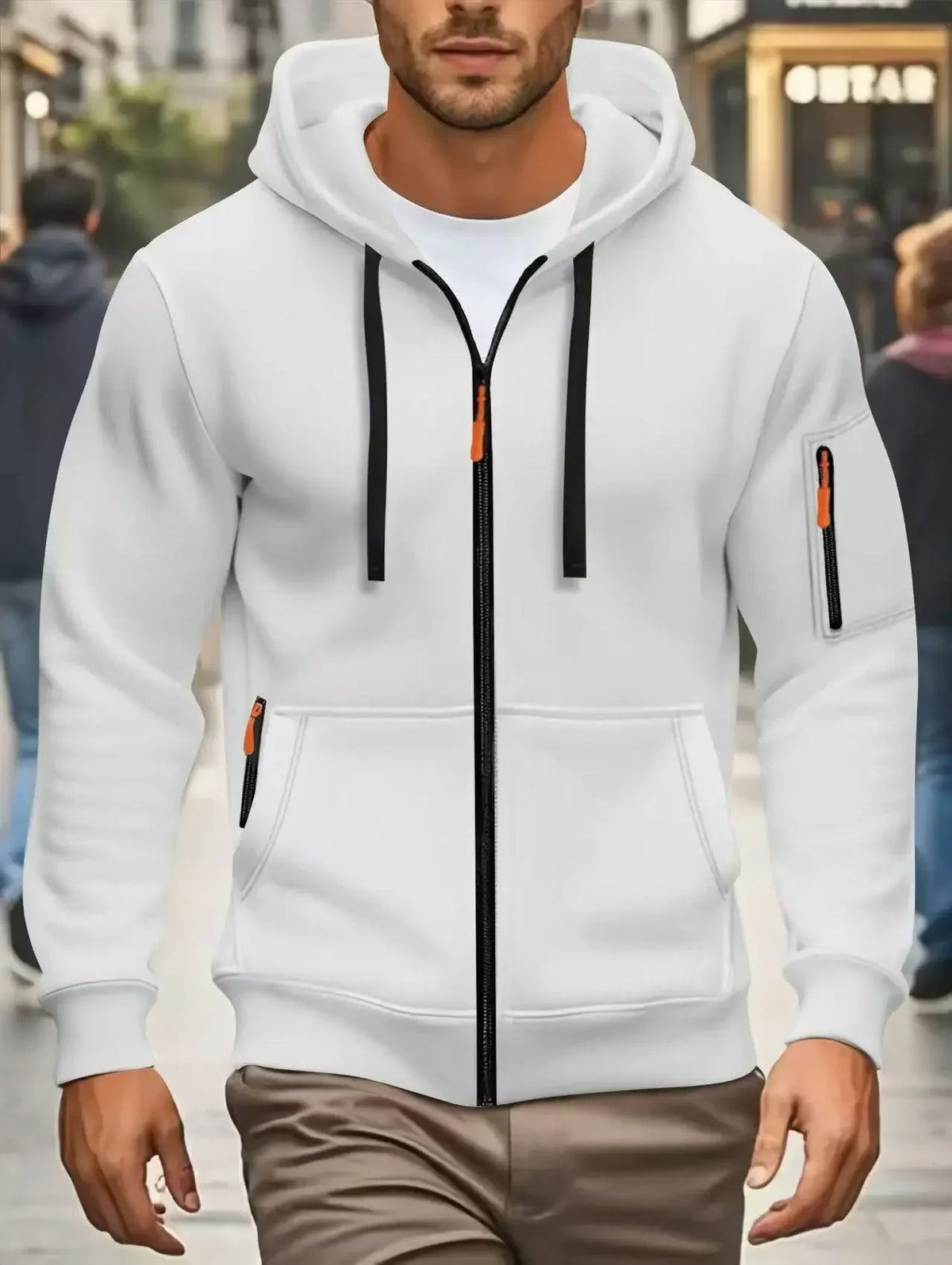 Men's zip-up hoodie with pockets, olive green