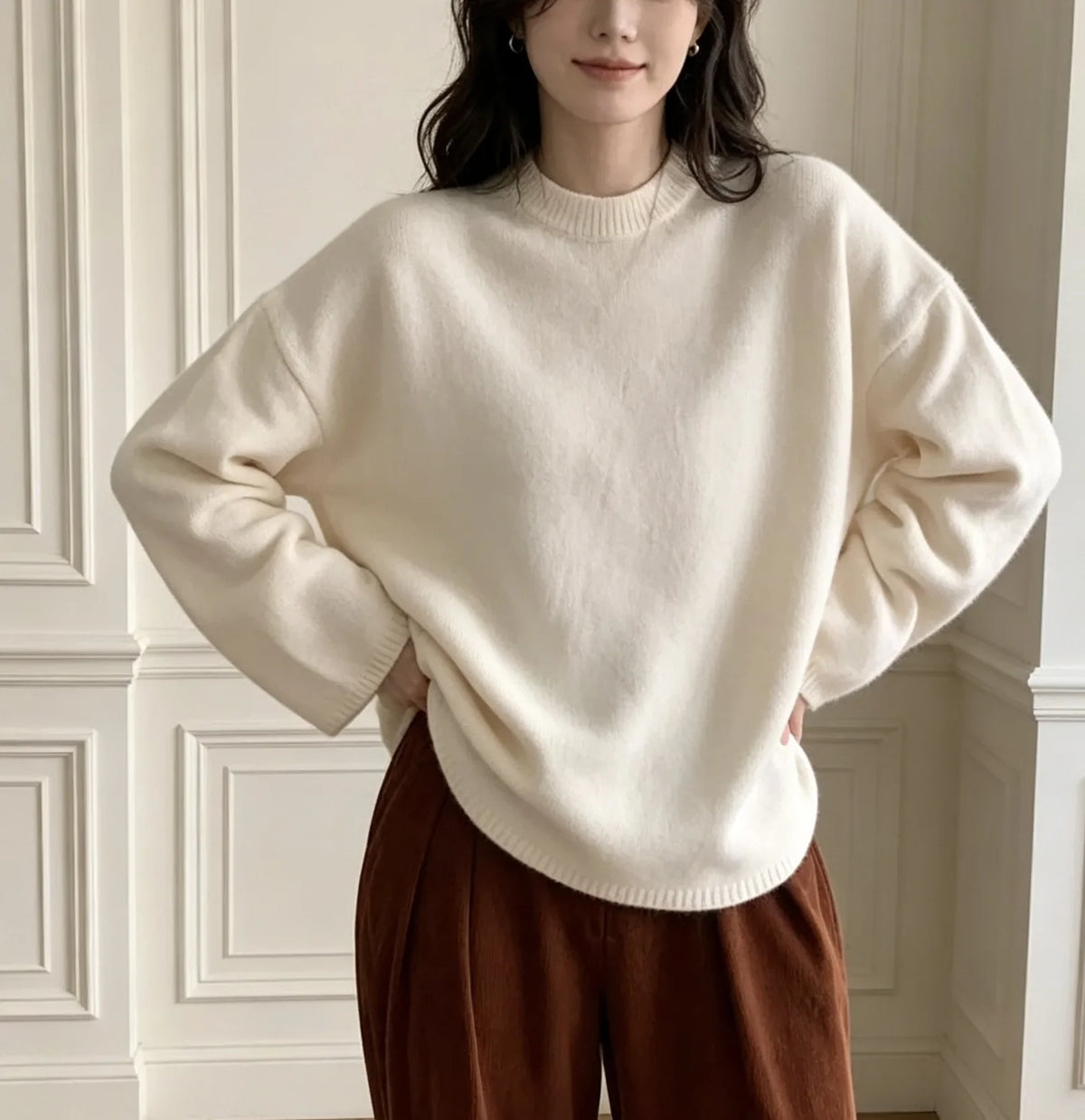 Women's oversized crew-neck long-sleeve knitted sweater