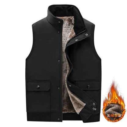 Men's winter vest, lined, V-neck, dark green