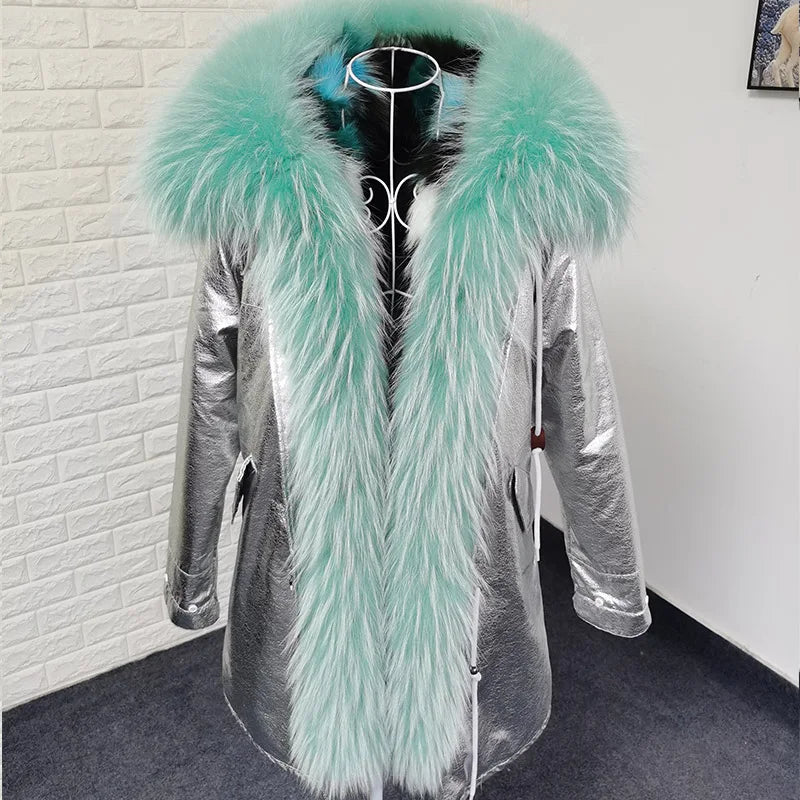 Women's winter parka with removable faux fur collar and lining