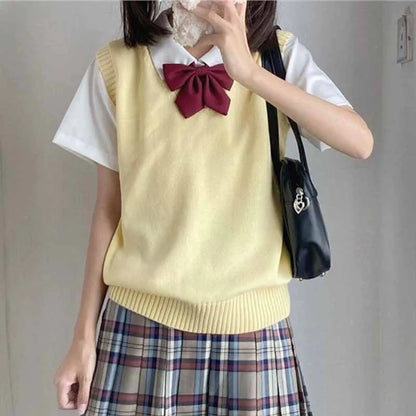 Women's knitted vest V-neck sleeveless ribbed hem