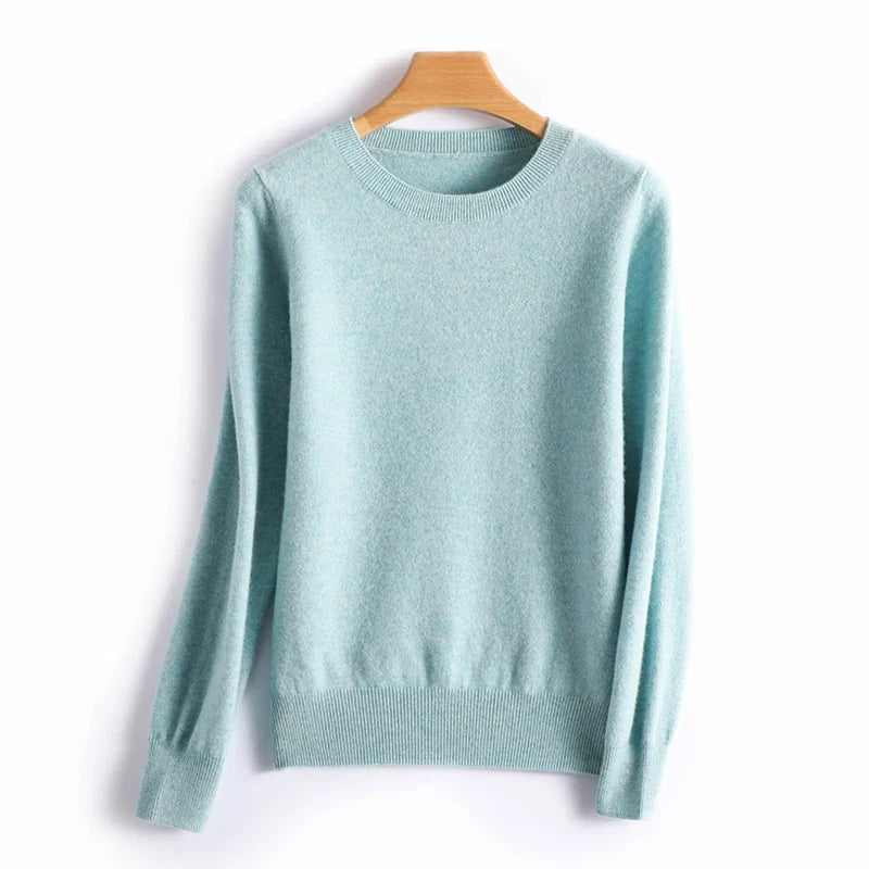 Damen Rundhals Pullover Langarm Basic Strickpullover