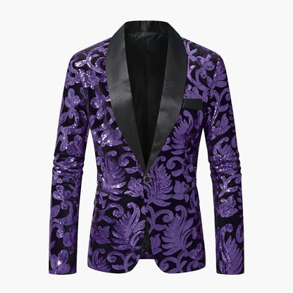 Men's Tuxedo Jacket – Elegant Party Blazer with Glitter Sequins and Modern Shawl Collar for Festive Occasions