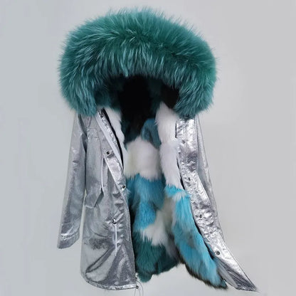 Women's winter parka with removable faux fur collar and lining
