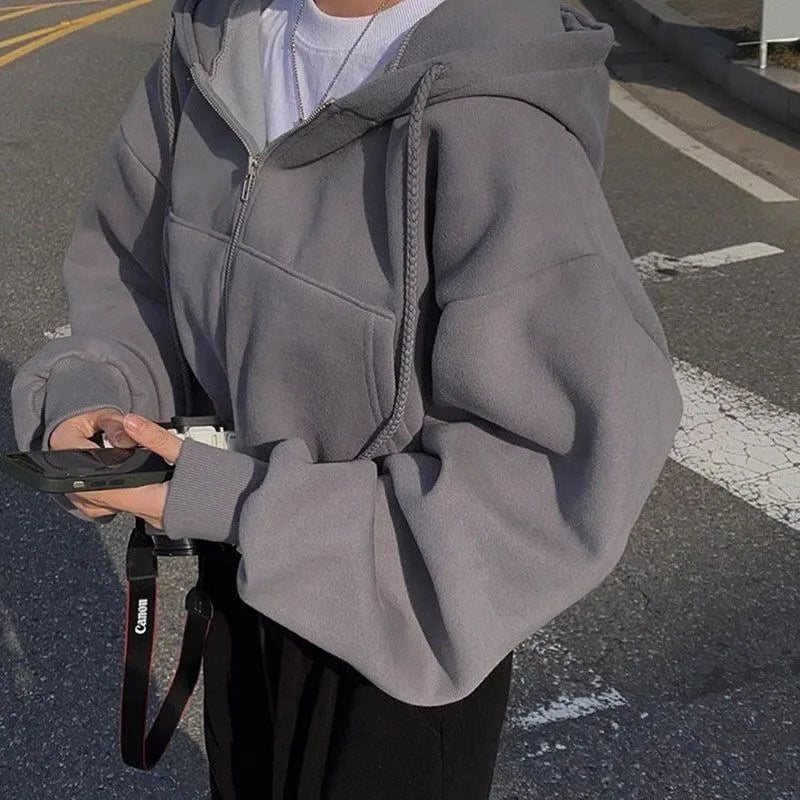 Women's cropped zip-up hoodie - Oversized fit