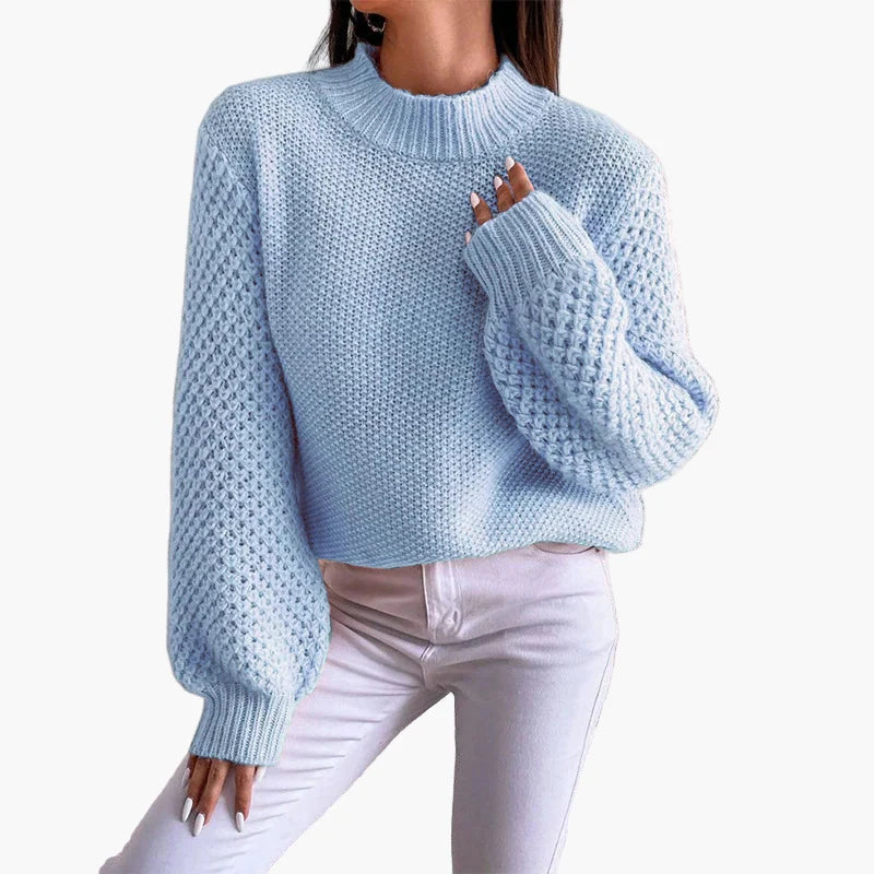 Women's knitted sweater with round neckline – fashionable oversize sweater for autumn and winter