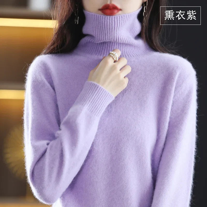 Women's turtleneck sweater long sleeves fine-knit sweater soft material