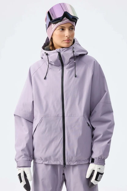 Winter ski jacket with hood and zipper, waterproof outdoor jacket for women