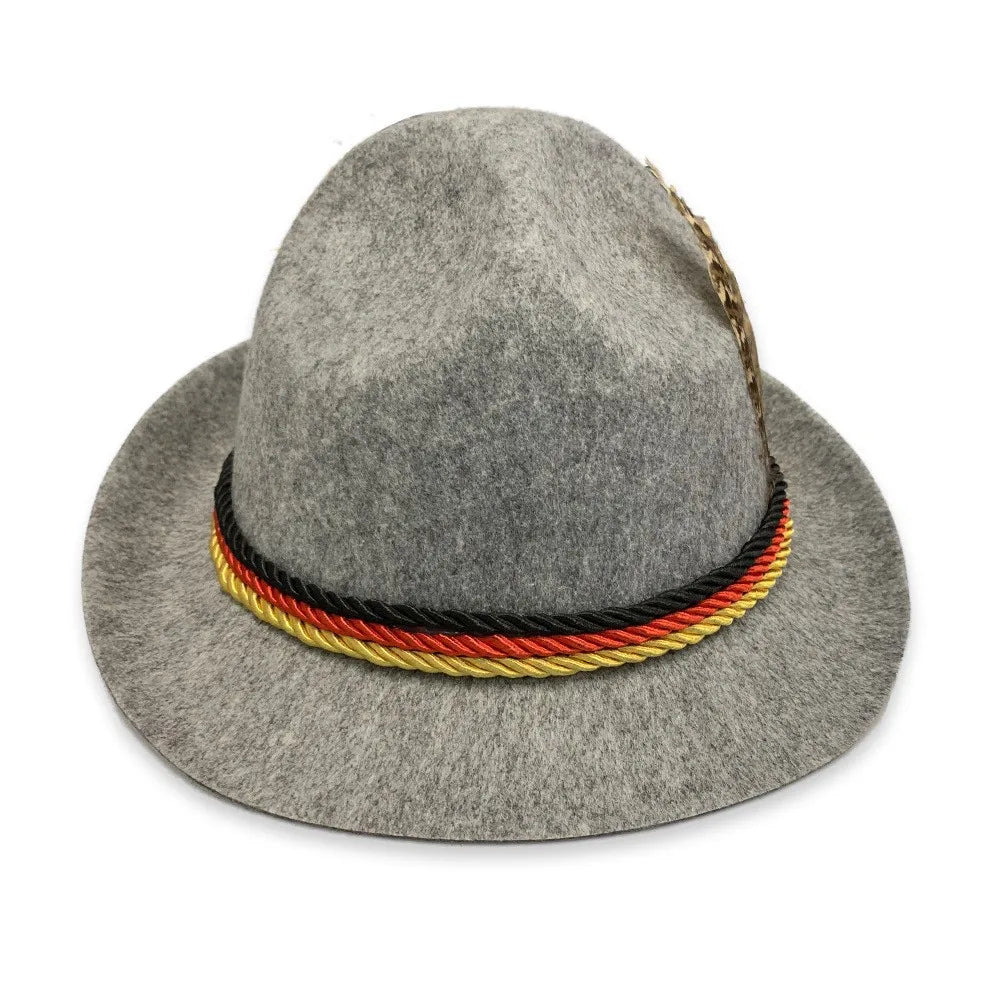 Men’s traditional outfit: lederhosen, shirt, hat, quilted details, various colors
