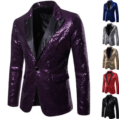 Men's Glitter Party Blazer – Eye-catching Sequin Blazer for Festive Occasions, Stage & Events