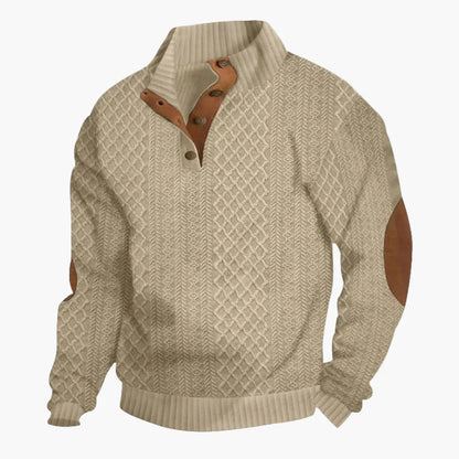 Men's knitted sweater in vintage style with button placket and elbow patches – perfect for leisure and outdoor activities