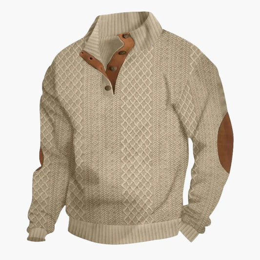 Men's knitted sweater in vintage style with button placket and elbow patches – perfect for leisure and outdoor activities