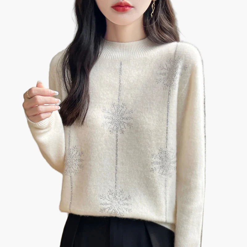 Damen Pullover mit Strass-Design, eleganter Winterpullover für Freizeit und Büro