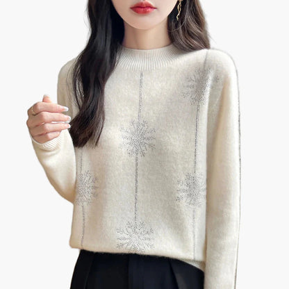 Damen Pullover mit Strass-Design, eleganter Winterpullover für Freizeit und Büro